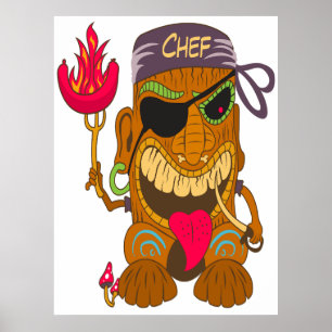 Bandana Tiki Koch mit Burning Sausage, Funny Poster