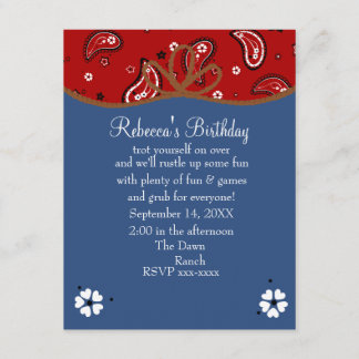 Bandana und Denim Cowgirl Birthday Einladung