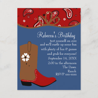 Bandana und Lasso Cowgirl zum Geburtstag Einladung