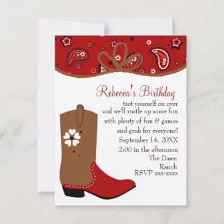 Bandana und Lasso Cowgirl zum Geburtstag Einladung