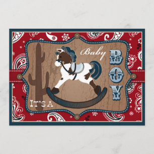 Bandanna-Druck-u. Schaukelpferd-Cowboy-Babyparty Einladung