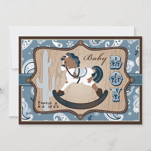 Bandanna Print & Rocking Horse Cowboy Babydusche Einladung (Vorderseite)