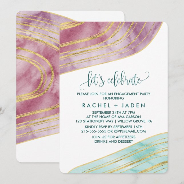 Banded Gemstone | Mauve Let's Celebrate Einladung (Vorne/Hinten)