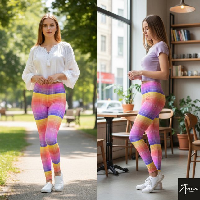 Banded Rainbow Gradient Neon Plaid Leggings (Von Creator hochgeladen)