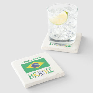 Bandeira do Brasil e Brasil Come o Nome Steinuntersetzer