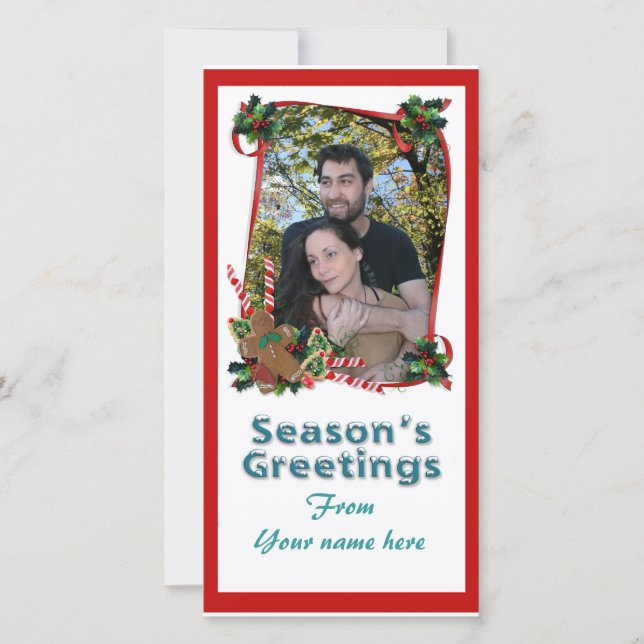 Bänder und Süßigkeiten für Weihnachtsfotos Feiertagskarte (Vorderseite)