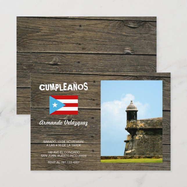 Bandera Celeste Puerto Rico Cumpleanos Invitacion Einladung (Vorne/Hinten)