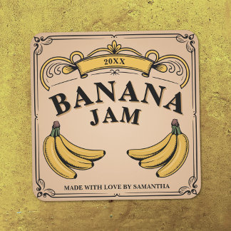 Banderbanner - Vintage-Bananenmarmeladen-Etikett A Quadratischer Aufkleber