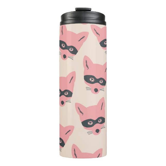 Bandit Fox Heads: rosa Beige Muster Thermosbecher (Vorderseite)