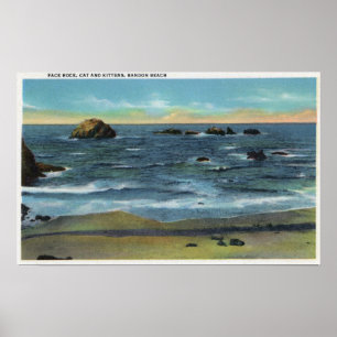 Bandon Beach View Face Rock, Cat and Kittens Poster