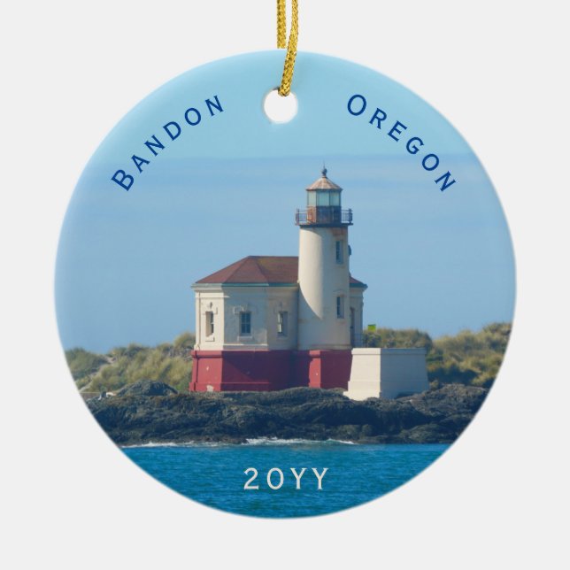 Bandon Lighthouse Oregon Weihnachten Keramik Ornament (Vorne)