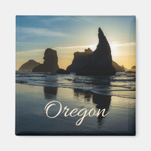 Bandon Oregon Sea Stacks Sunset Foto Magnet