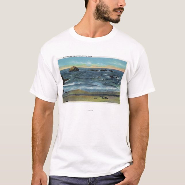 Bandon Strand-Ansicht des Gesichts-Felsens, der T-Shirt (Vorderseite)