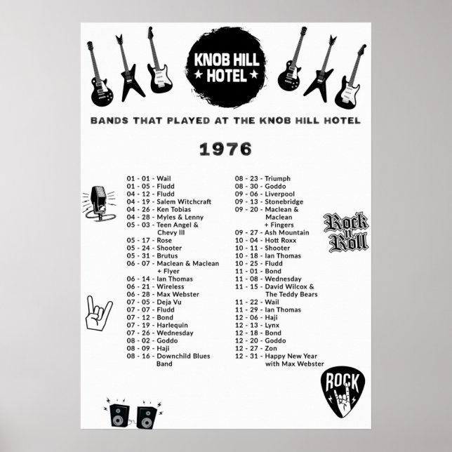 Bands, die im Knob Hill Hotel 1976 gespielt haben Poster (Vorne)