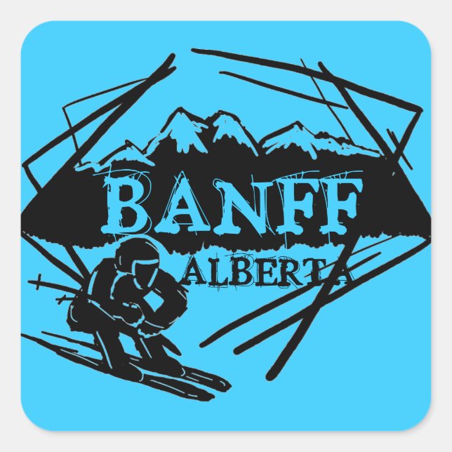 Banff Alberta Canada Blue Skier Logo Aufkleber (Vorderseite)