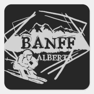 Banff Alberta Kanada Schwarz-Grau-Logo-Aufkleber Quadratischer Aufkleber