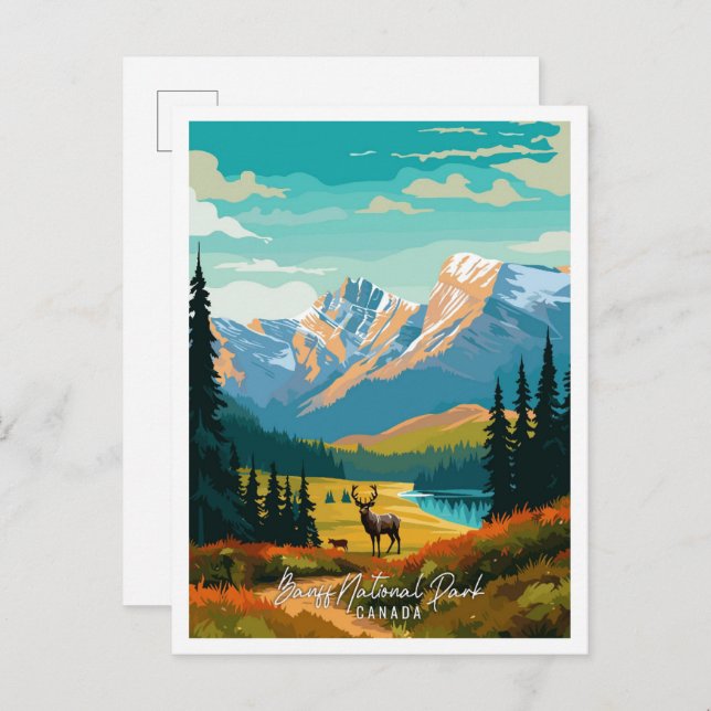 Banff Canada Art Vintage Reise Illustration Postkarte (Vorne/Hinten)