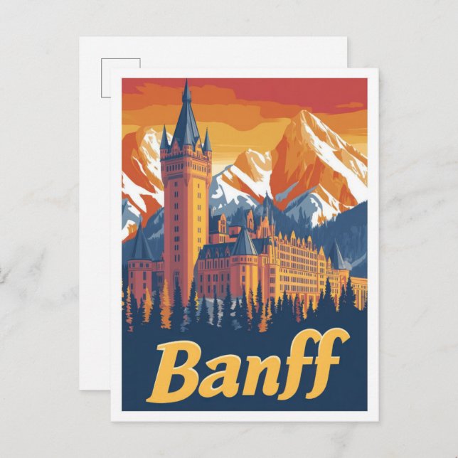 Banff Canada Art Vintage Travel Illustration Postkarte (Vorne/Hinten)