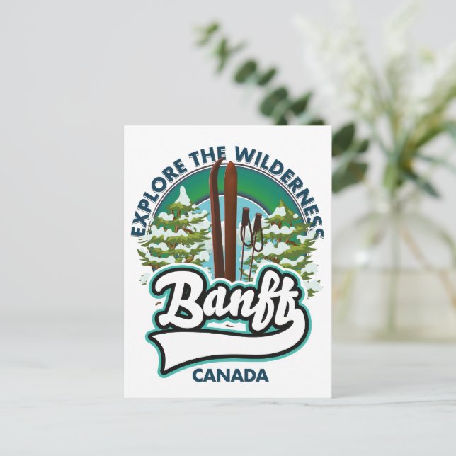 Banff Canada auf Ski-Logo Postkarte (Stehend Vorderseite)