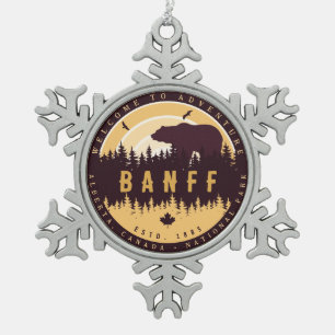 Banff Canada Rocky Mountains Vintages Camping Schneeflocken Zinn-Ornament
