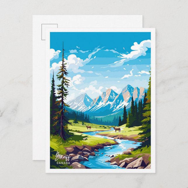 Banff Canada Travel Vintag Illustration Postkarte (Vorne/Hinten)