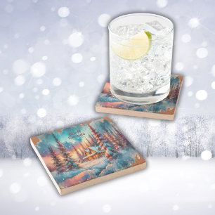 Banff Canada Watercolor Sketch Steinuntersetzer