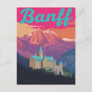 Banff Castle Mountains Retro Kunst Postkarte