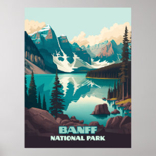 Banff Nationalpark Moraine Lago Retro Poster