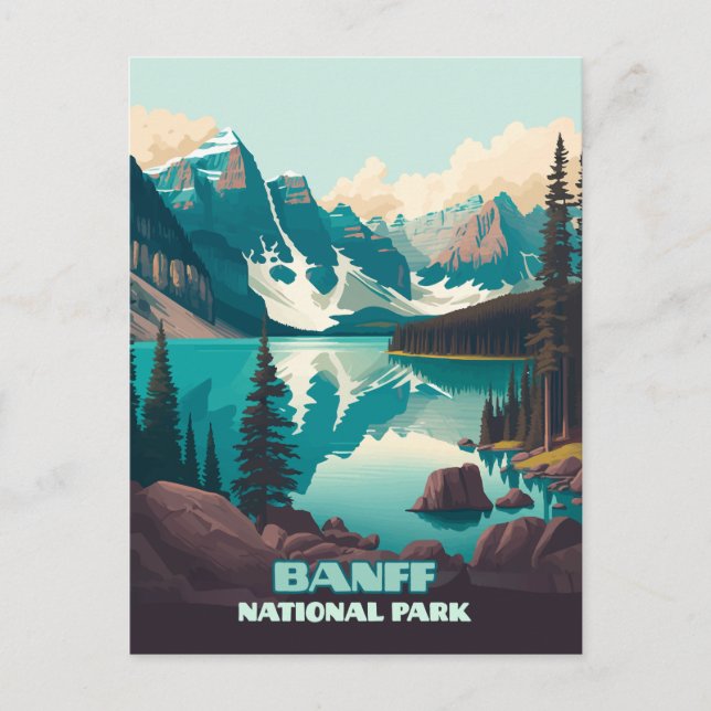 Banff Nationalpark Moraine Lago Retro Postkarte (Vorderseite)