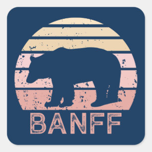 Banff Nationalpark Retro Bear Quadratischer Aufkleber