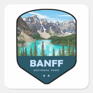 Banff-Nationalpark-Schild Quadratischer Aufkleber