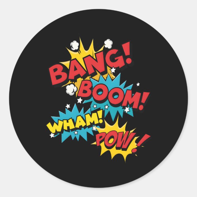 Bang Boom Pow Wham Comic Bubbles Runder Aufkleber (Vorderseite)