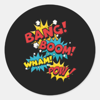 Bang Boom Pow Wham Comic Bubbles Runder Aufkleber