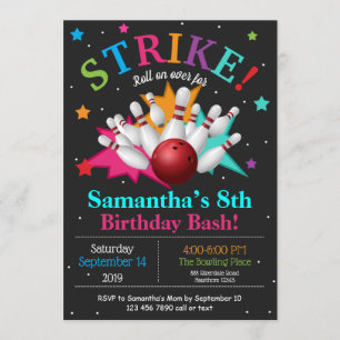 Bang Bowling Pin Geburtstag Personalisieren RSVP Einladung