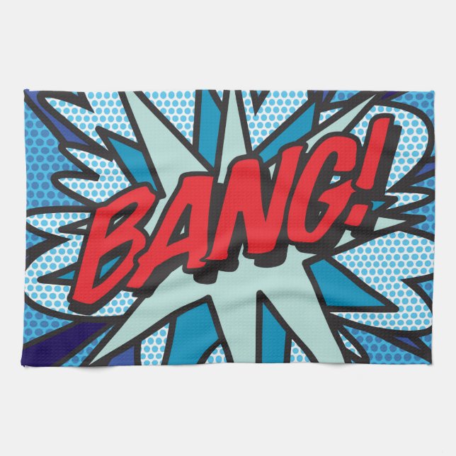 BANG Fun Retro Comic Pop Kunst, Dichtung und Musik Geschirrtuch (Horizontal)