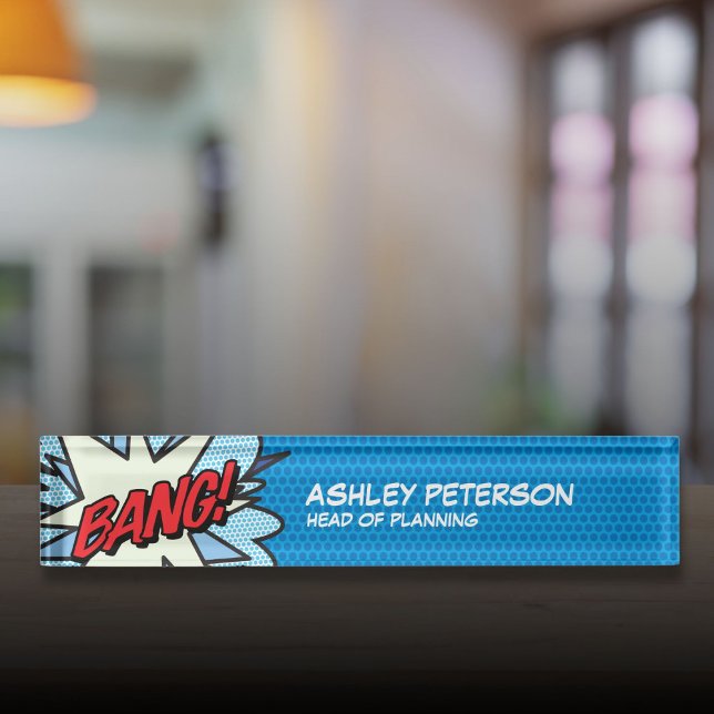 BANG Fun Retro Comic Pop Kunst, Dichtung und Musik Namensplakette (BANG Fun Retro Comic Book Pop Art Desk Name Plate)
