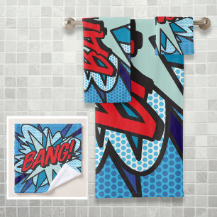 BANG Lustige Retro-Comic-Book-Pop-Art Badhandtuch Set