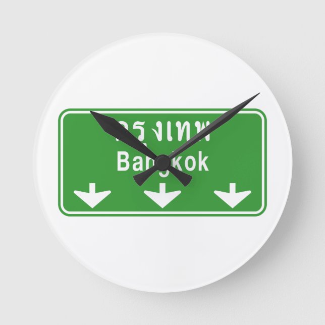 Bangkok Ahead Pass auf! ⚠ Verkehrszeichen in Thail Runde Wanduhr (Vorderseite)