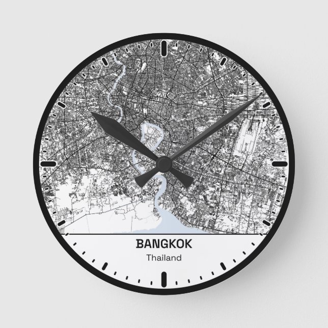 bangkok Clock City Line Art Runde Wanduhr (Vorderseite)