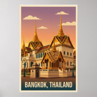 Bangkok Grand Palace Nacht Vintage Reiseplakat Poster