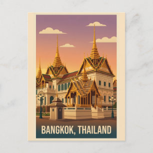 Bangkok Grand Palace Nacht Vintage‑Reiseplakat Postkarte