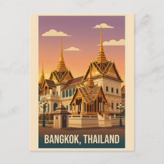 Bangkok Grand Palace Nacht Vintage‑Reiseplakat Postkarte