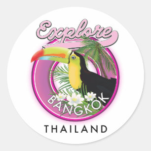 Bangkok Indonesien Reise Logo erkunden Runder Aufkleber