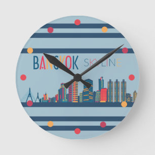 Bangkok Skyline Neon Orange Blue Red Wall Clock Runde Wanduhr