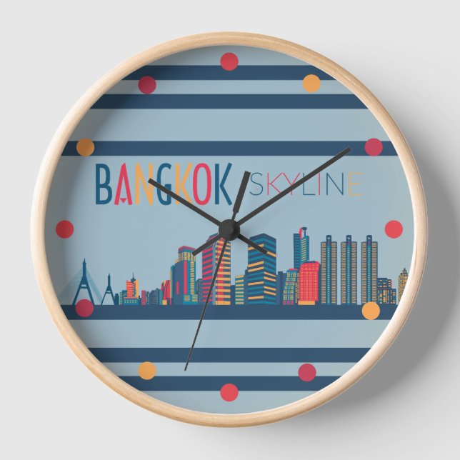 Bangkok Skyline Neon Orange Blue Red Wall Clock Uhr (Vorderseite)