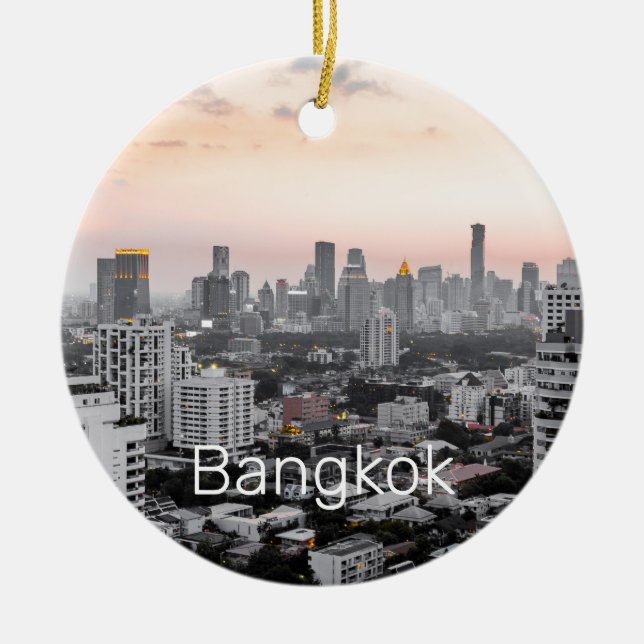 Bangkok Skyline Sunset Panorama BKK Thailand Keramik Ornament (Vorne)
