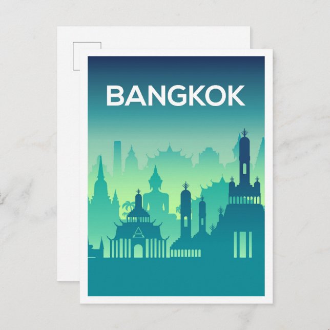 Bangkok Thailand Art Travel Illustration Postkarte (Vorne/Hinten)