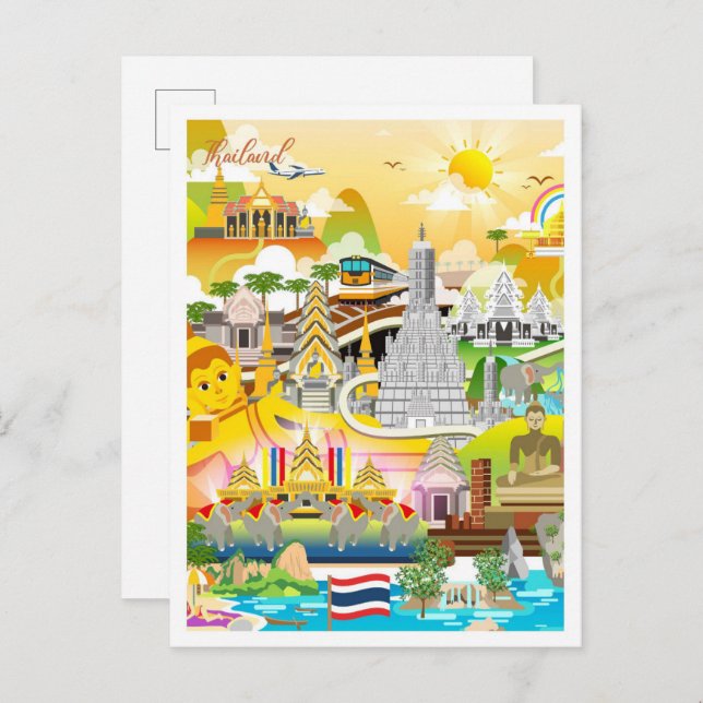 Bangkok Thailand Art Travel Illustration Postkarte (Vorne/Hinten)