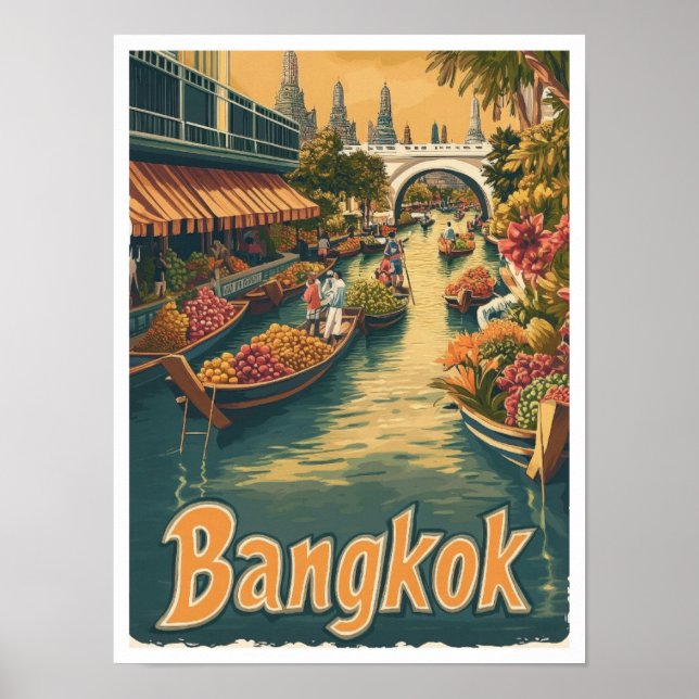 Bangkok Thailand Art Vintage Reisevorführung Poster (Vorne)