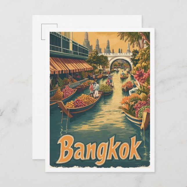 Bangkok Thailand Art Vintage Reisevorführung Postkarte (Vorne/Hinten)
